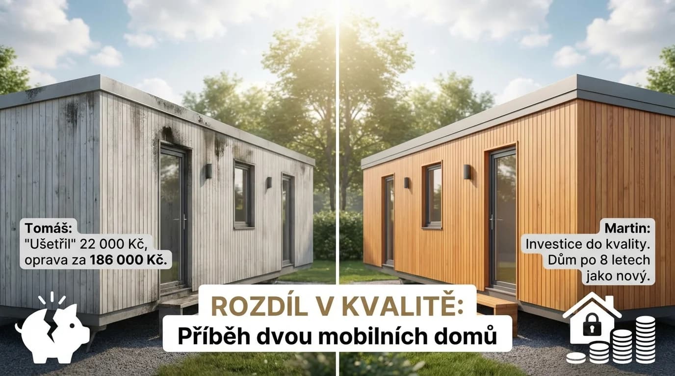 "Nekupuj OSB/3, stačí OSB/2, ušetříš 4 tisíce!" Tomáš dnes lituje. Vlhkost v konstrukci. Oprava za 186 000 Kč. Martin měl kvalitnější materiály. Dům po 8 letech jako nový. Rozdíl? 280 000 Kč.