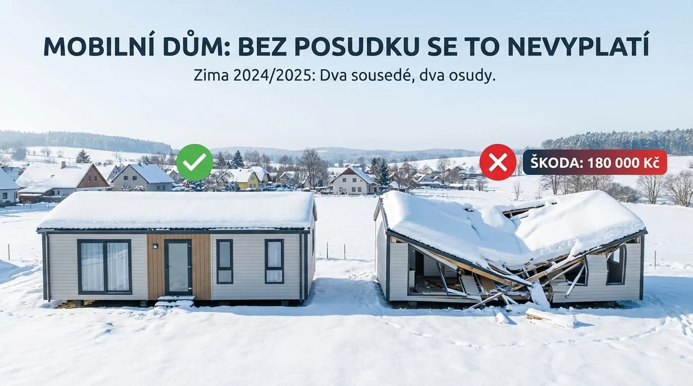"Je to přece jenom mobilní dům! Statický posudek? To nepotřebuju!" Petr ušetřil 25 000 Kč. Pak přišla zima. A střecha se propadla.
